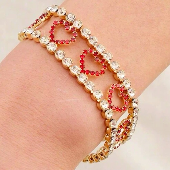 Cubic Zirconia Heart Tennis Bracelet - Picture 1 of 8